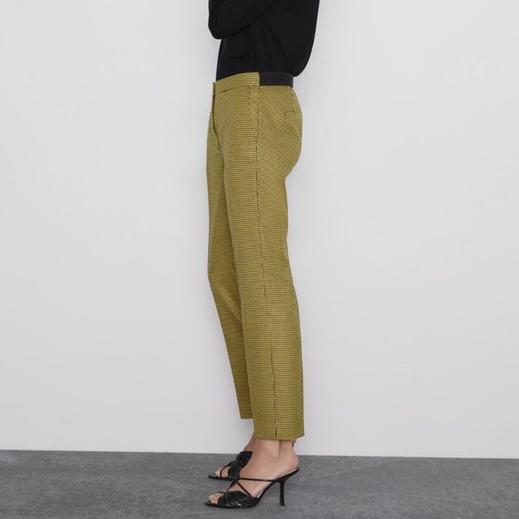 ZARA Houndstooth Jogging Waist Trouser Yellow - Picture 1 of 7